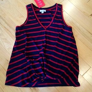 NWT Allison Joy Ryder Tuck Tank - Red/Navy Stripes